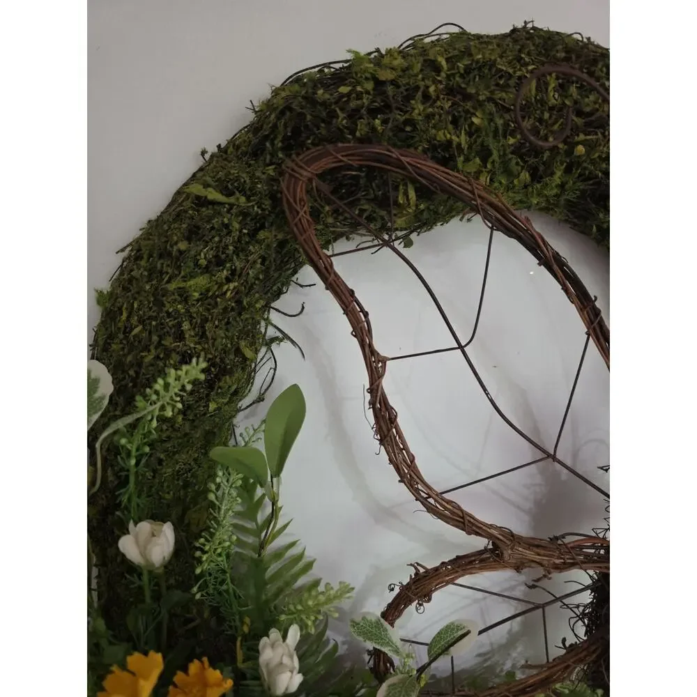 Handmade Butterfly Springtime Moss Daisy Wreath